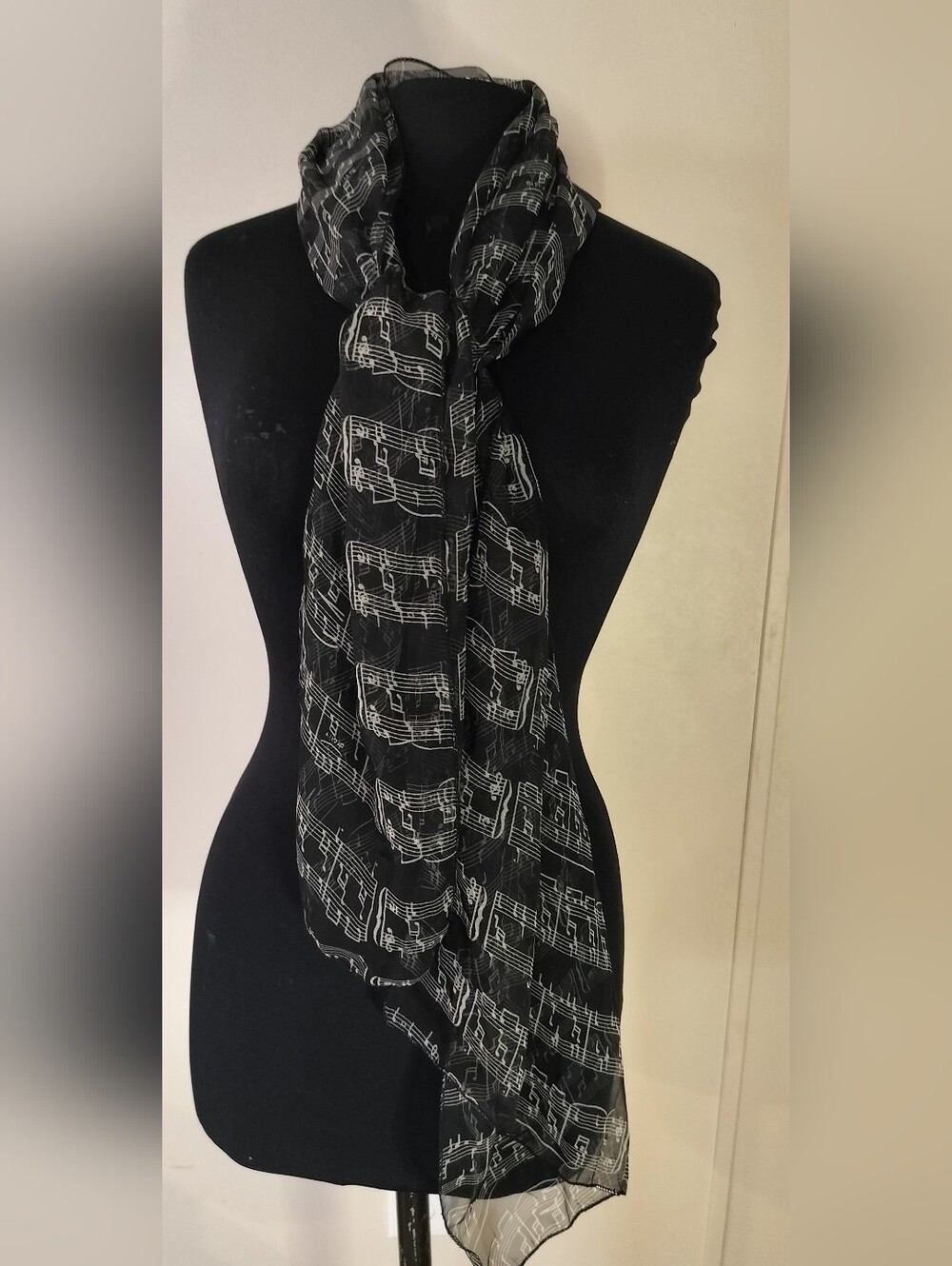 Black Music-Note Print Scarf for Women